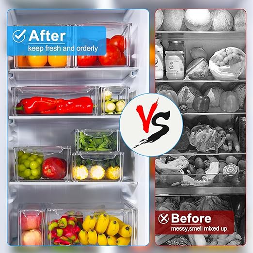 10 Pack Refrigerator Organizer Bins, Stackable Fridge Organizers and Storage with Lids, BPA-Free Fridge Organizers Containers for Fruit, Vegetable, Food, Drinks, Cereals, Clear - Image 3
