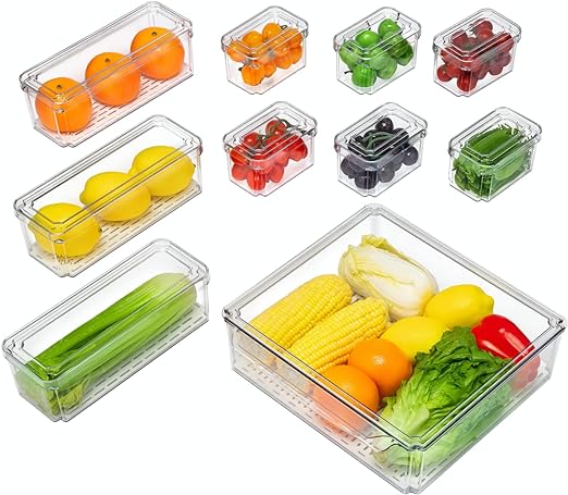 10 Pack Refrigerator Organizer Bins, Stackable Fridge Organizers and Storage with Lids, BPA-Free Fridge Organizers Containers for Fruit, Vegetable, Food, Drinks, Cereals, Clear - Image 4
