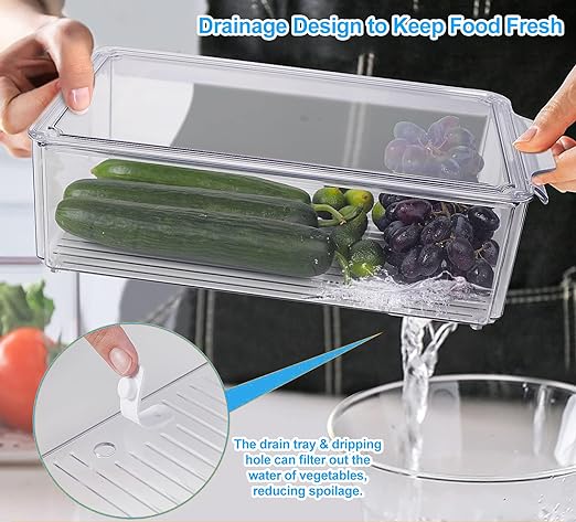 10 Pack Refrigerator Organizer Bins, Stackable Fridge Organizers and Storage with Lids, BPA-Free Fridge Organizers Containers for Fruit, Vegetable, Food, Drinks, Cereals, Clear - Image 6