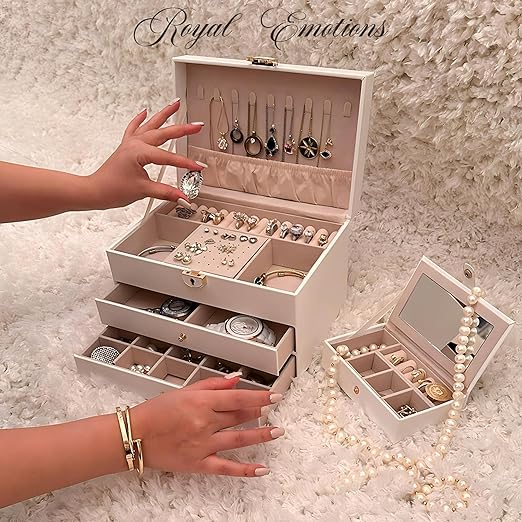 3 Layer Jewelry Organizer with Travel Jewelry Case - Jewelry Box with 2 Drawers - Large Jewelry Boxes for Women - Luxury Lockable Jewelry Holder Organizer - Gifts for Women - Image 2