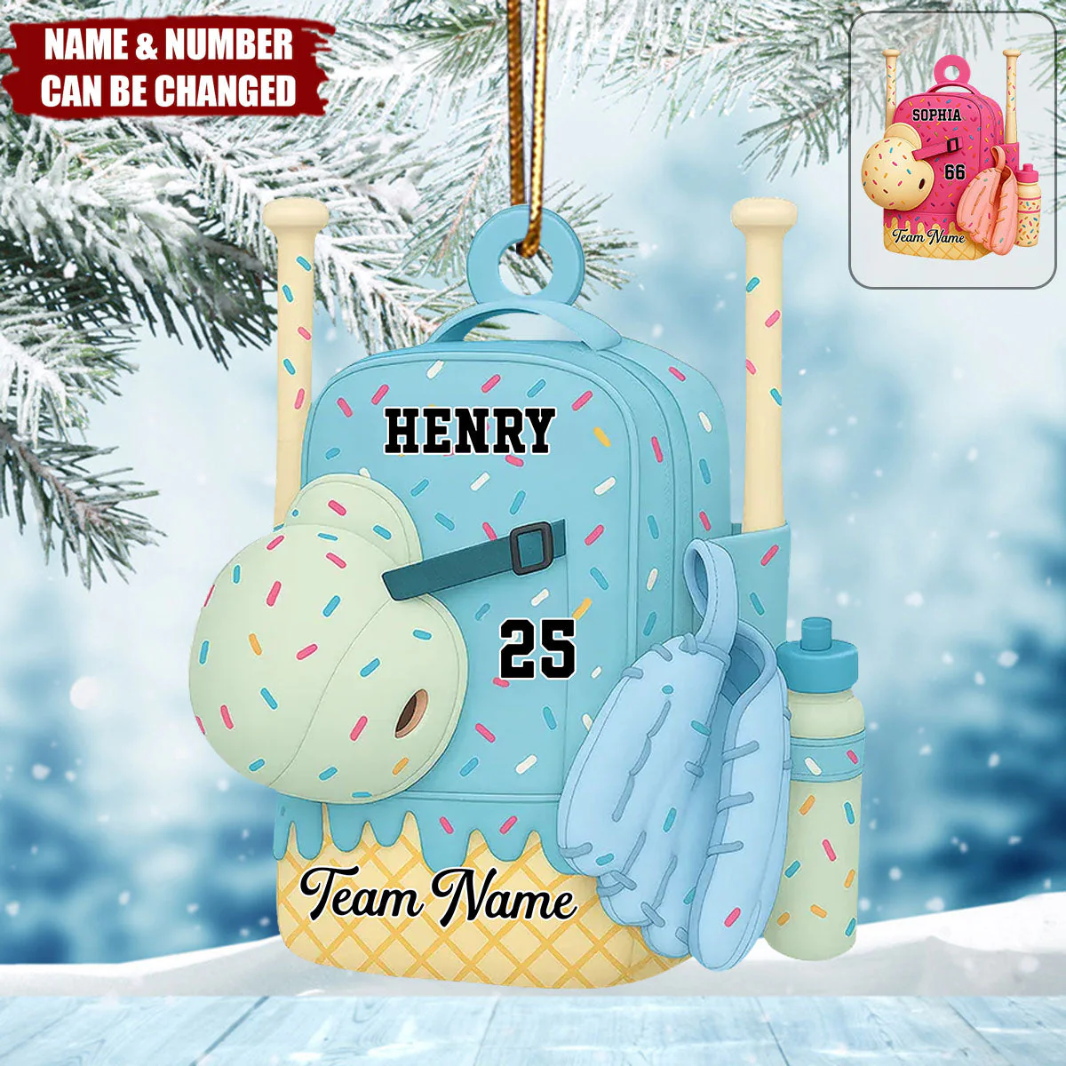 3D Effect Ice Cream Drip Sprinkles Baseball Softball Bag Backpack - Personalized Acrylic Ornament - Image 3