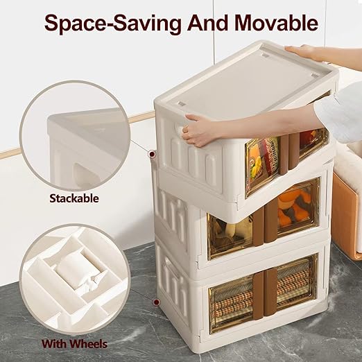 4 Pack Closet Organizers and Storage - 19 Gallon Collapsible Storage Bins with Door and Lids, Stackable storage containers for Clothing, Books, Bedding and Toys. - Image 4
