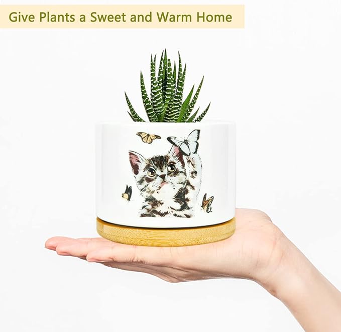 4 Pack Cute Planter Pots with Drainage Hole, Cat Plant Pots for Indoor/Outdoor Plants, Cactus and Succulents Pots Gift for Women - Image 4