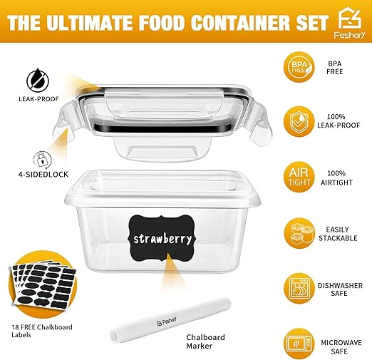 Airtight Food Storage Container Set, Fridge Pantry Organiser Ideal for Home & Kitchen Organisation - Meal Prep Containers & Lunch Box with 100% Leak Proof Lids - Image 4