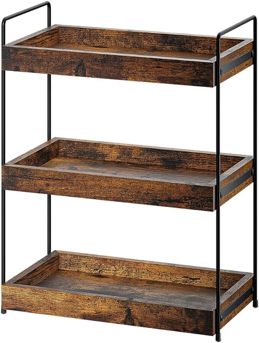 Bathroom Organizer Countertop, 3 Tier Wood Spice Rack Organizer for Kitchen Counter, Vanity Skincare Organizers Shelf for Bathroom Storage Organization, Rustic Brown - Image 5