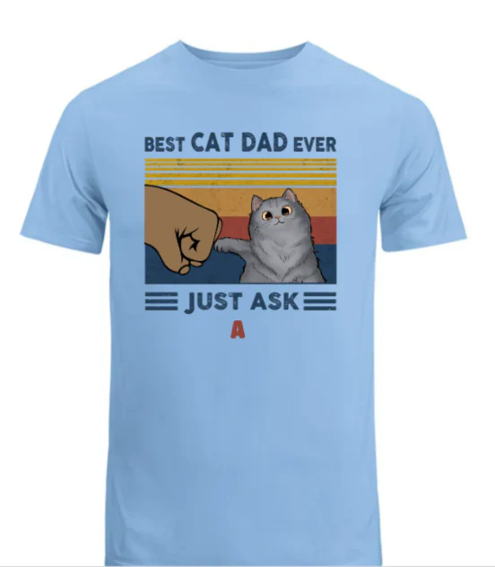 Best Cat Dad Fluffy Cat Personalized Light Color Shirt - Image 4