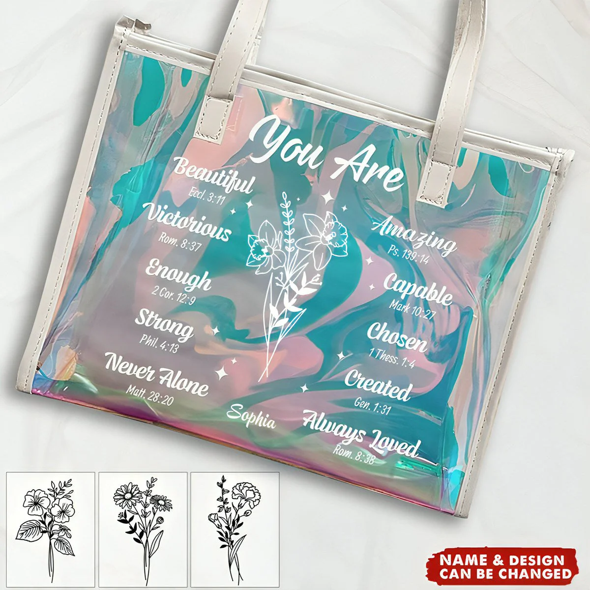 Birth Month Flowers You Are Gifts - Personalized Holographic Tote - Image 2
