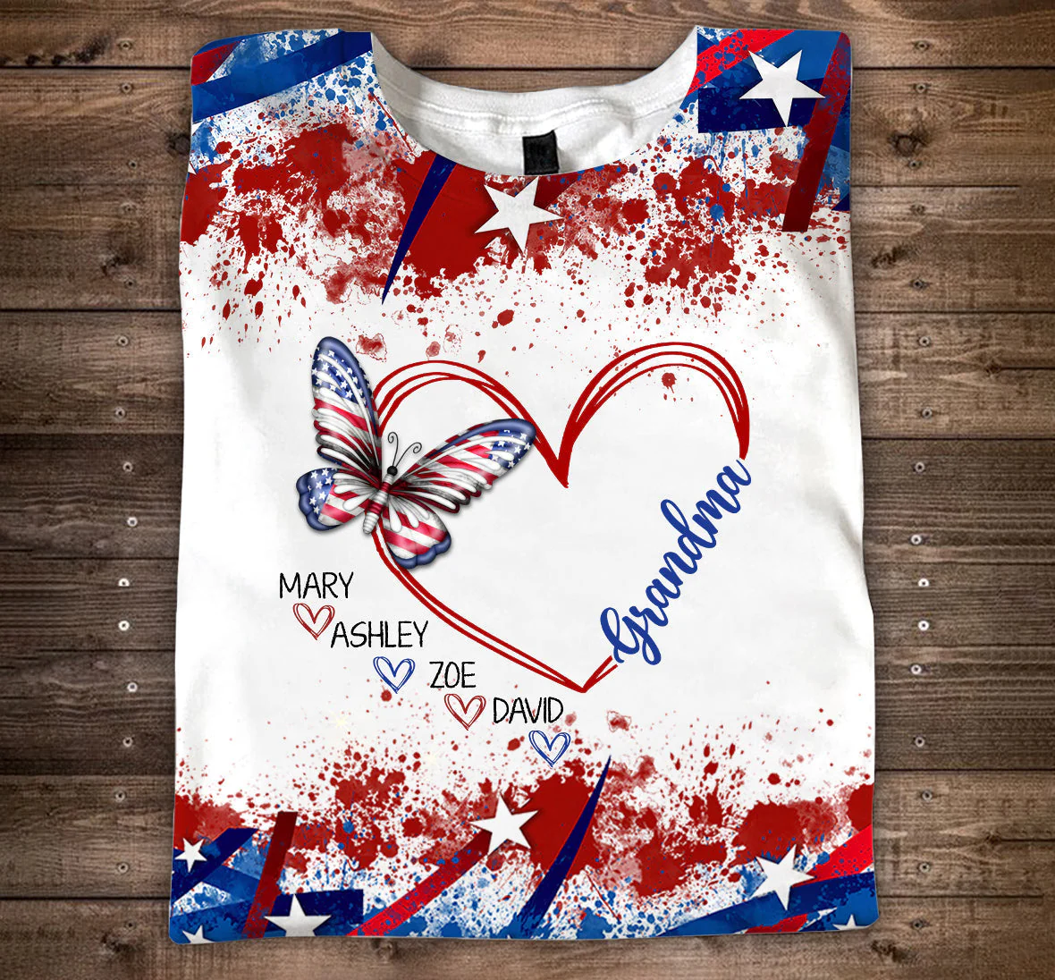 Butterfly Grandma Sweethearts Grandkids 4th of July Personalized 3D T-shirt - Image 2