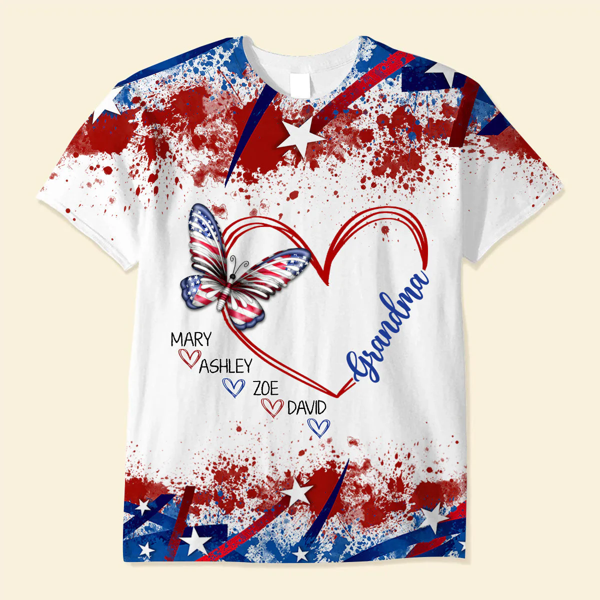 Butterfly Grandma Sweethearts Grandkids 4th of July Personalized 3D T-shirt - Image 3