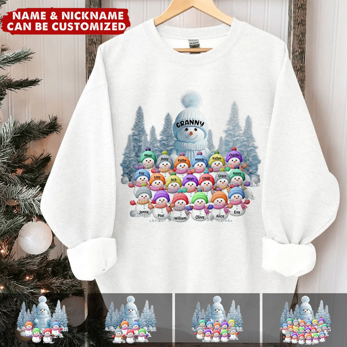 Christmas Blue Vibe Snowman Grandma Mom Colorful Kids Personalized Sweatshirt - Image 2