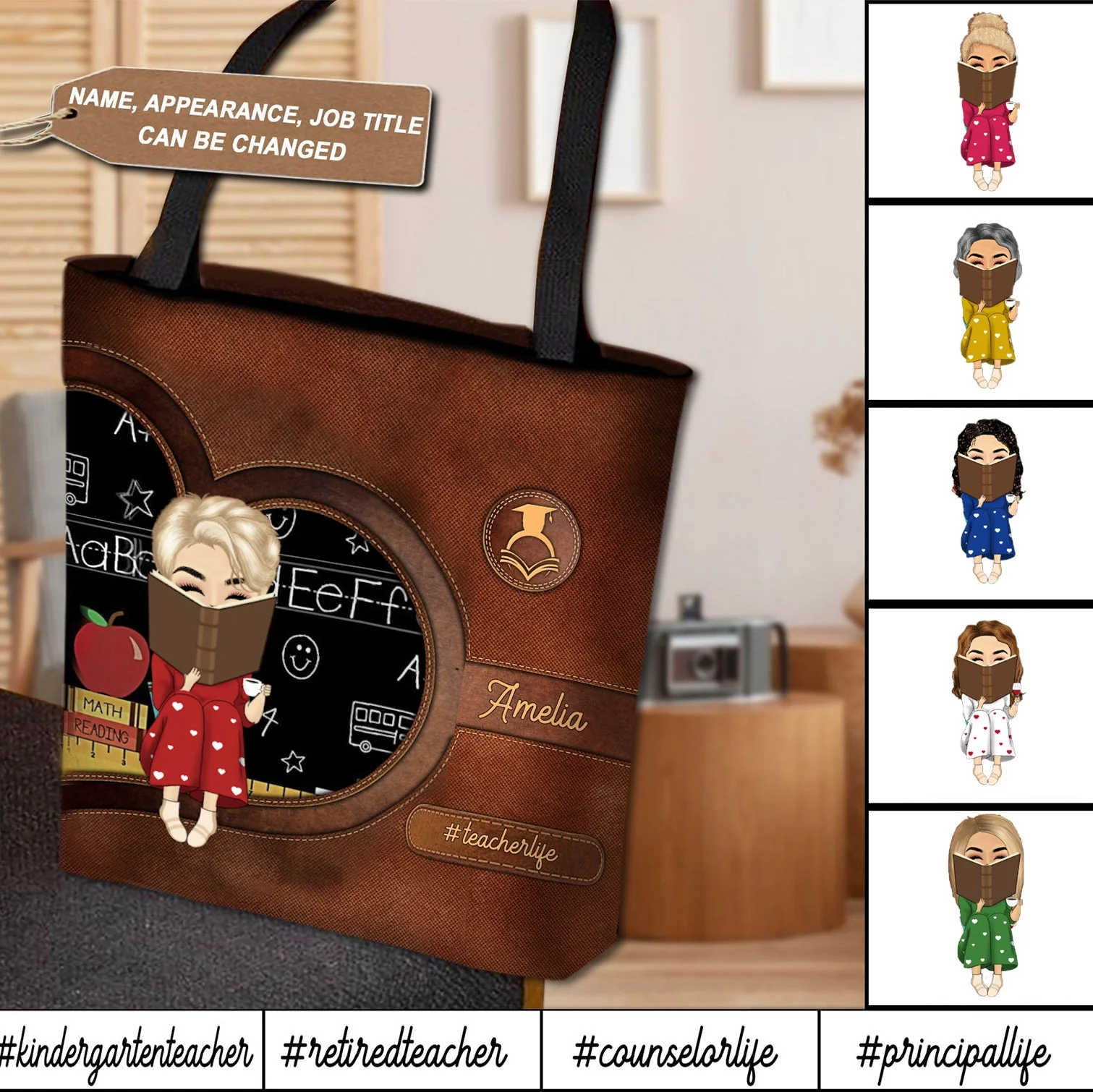 Teacher Personalized All Over Tote Bag