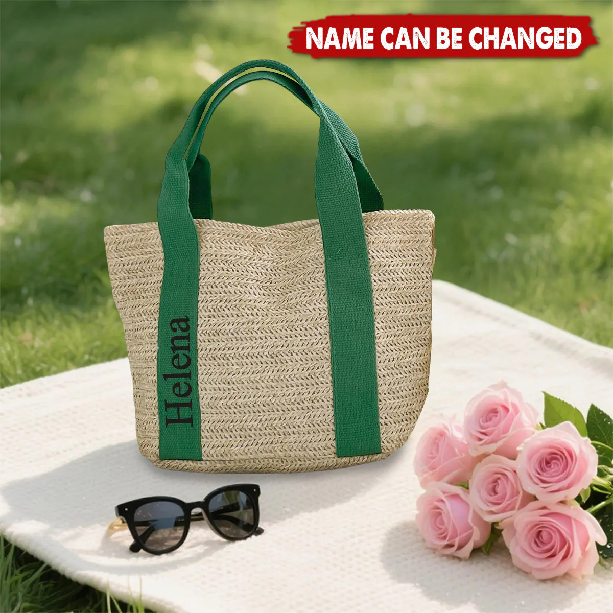 Custom Handwoven Straw Beach Shoulder Bag - Image 2
