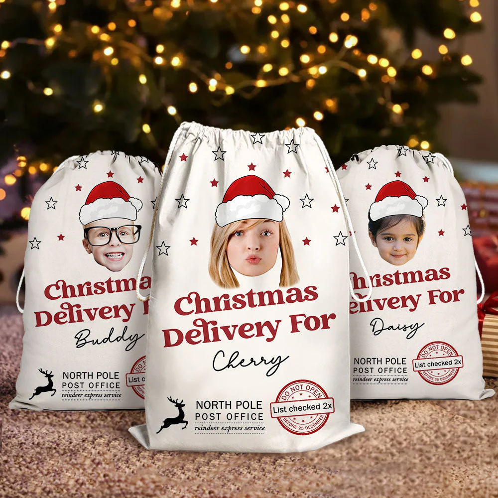 Custom Christmas Delivery Face Photo Family Christmas Bag, Christmas Gift - Image 3
