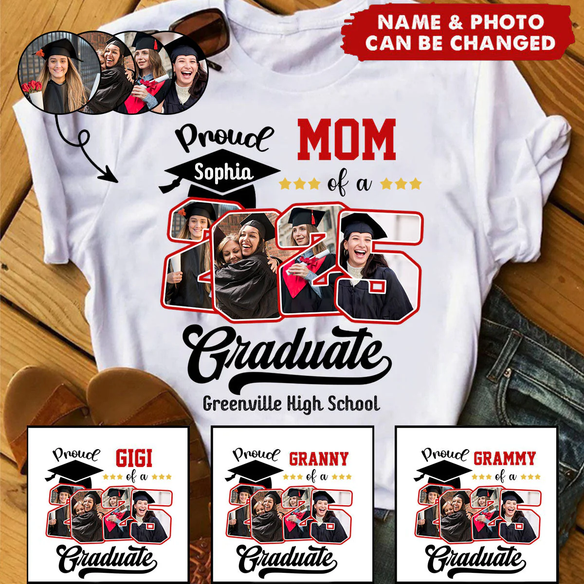 Custom Photo Proud Family Of A Class Of 2025 Graduate Senior - Personalized Graduation T Shirt - Image 2