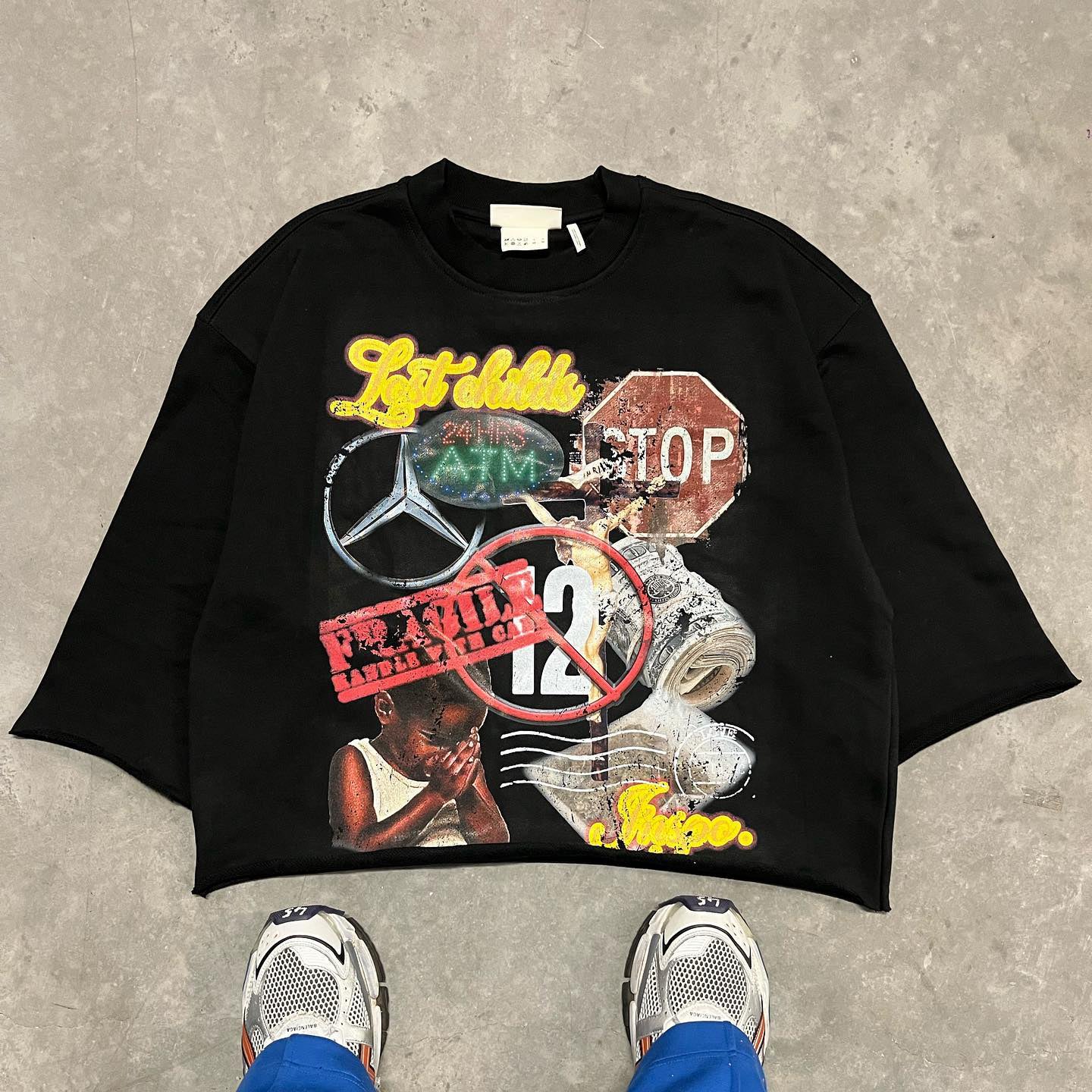 Fashionable personalized printed irregular loose T-shirt - Image 3