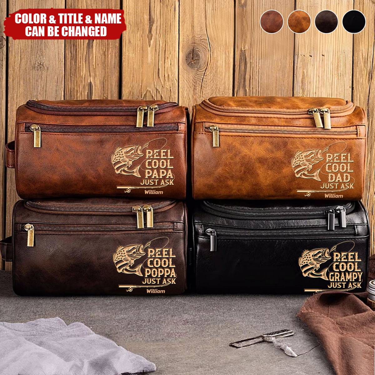 Fishing Dad Leather Toiletry Bag - Personalized Gifts For Dad - Image 3
