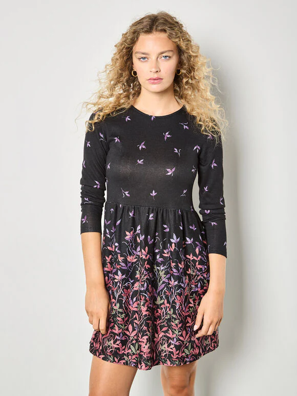 Floral Print Soft Knit Skater Mini Dress - Image 6