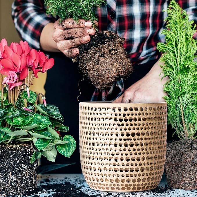 Gold Planters for Indoor Plants Flower, 2 Pack 6/5 Inch Ceramic Houseplant Pots with Drainage Hole, Stopper, Foam Pads Perfect for Home Decor, Holidays and Birthday Gifts - Image 6