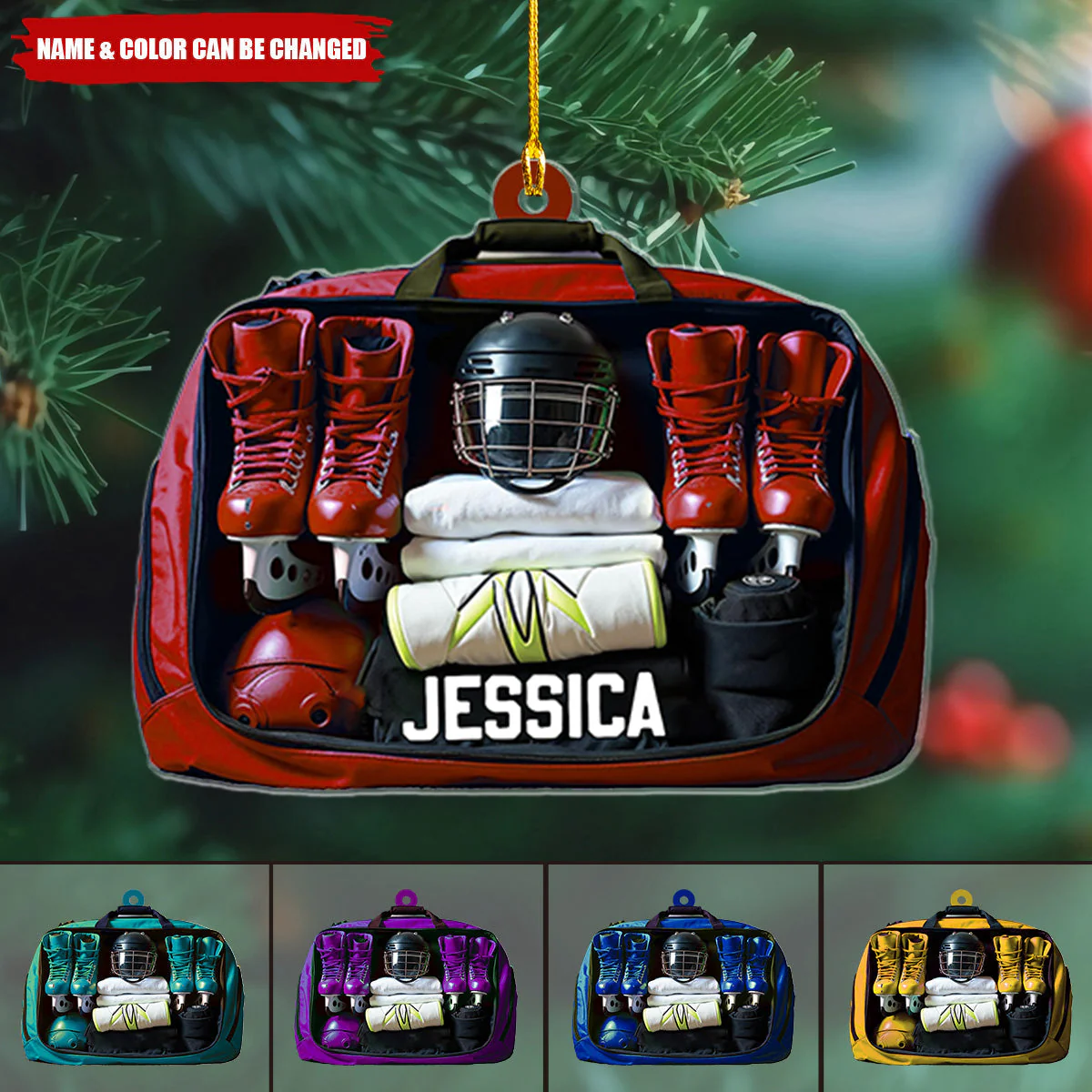 Ice Hockey Bag Personalized Ornament, Gift For Ice Hockey Lovers - Image 2