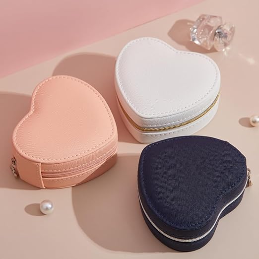 Jewellery Case,Love Shape Vegan Leather Jewellery Box, Small Jewellery Organizer Storage Case, Portable PU Leather Mini Jewelry Travel Case for Girls Womens Earring, Necklace, Rings,Bracelets - Image 2