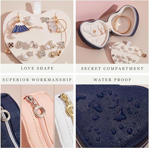 Jewellery Case,Love Shape Vegan Leather Jewellery Box, Small Jewellery Organizer Storage Case, Portable PU Leather Mini Jewelry Travel Case for Girls Womens Earring, Necklace, Rings,Bracelets - Image 6