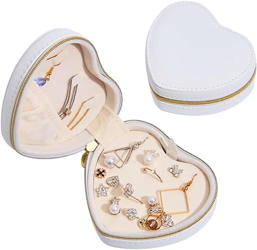 Jewellery Case,Love Shape Vegan Leather Jewellery Box, Small Jewellery Organizer Storage Case, Portable PU Leather Mini Jewelry Travel Case for Girls Womens Earring, Necklace, Rings,Bracelets - Image 8