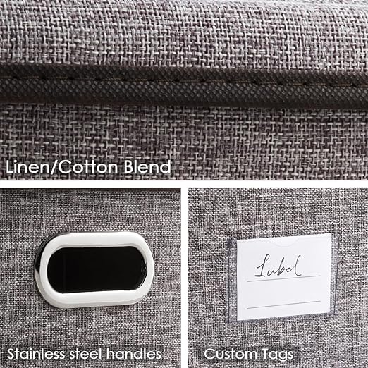 Large Collapsible Storage Bins with Lids [3-Pack] Linen Fabric Foldable Storage Boxes Organizer Containers Baskets Cube with Cover for Home Bedroom Closet Office Nursery (17.7x11.8x11.8) - Image 4