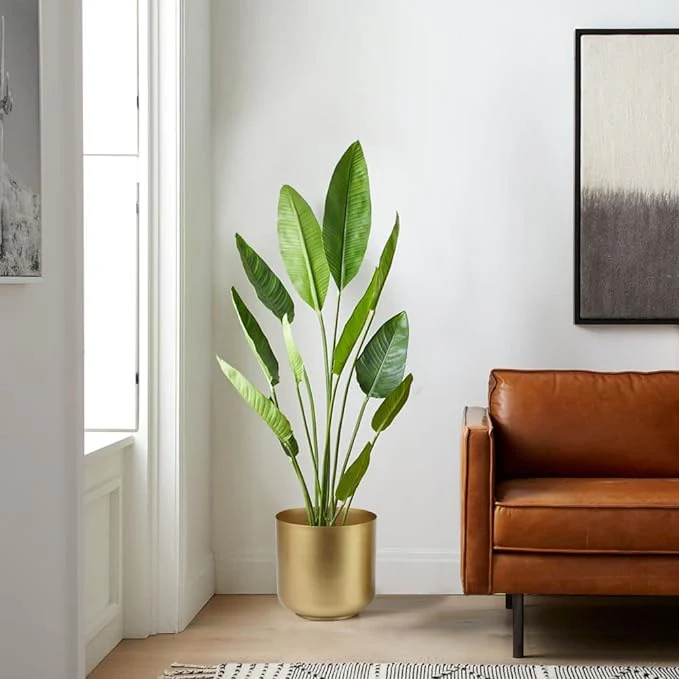 Large Gold Planters Metal Aloe Brass-Tone Plant Pots Indoor Decorative Flower Pots with Drain Holes - Image 2
