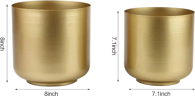 Large Gold Planters Metal Aloe Brass-Tone Plant Pots Indoor Decorative Flower Pots with Drain Holes - Image 4