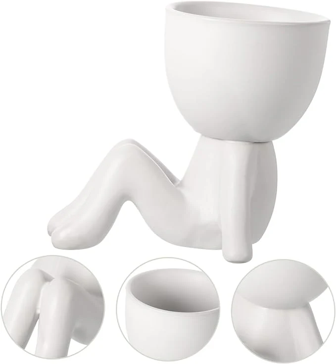 Little People Flower Pot Ceramic Flower Pot Succulent Pot Small Fake Plants Succulents Pots Sculpture Head Vase Air Plants Pot Garden Ceramic Planter Pots Fun Plant Pots Indoor Bud - Image 2