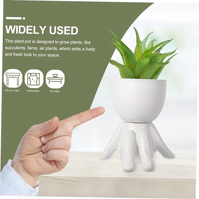 Little People Flower Pot Ceramic Flower Pot Succulent Pot Small Fake Plants Succulents Pots Sculpture Head Vase Air Plants Pot Garden Ceramic Planter Pots Fun Plant Pots Indoor Bud - Image 5