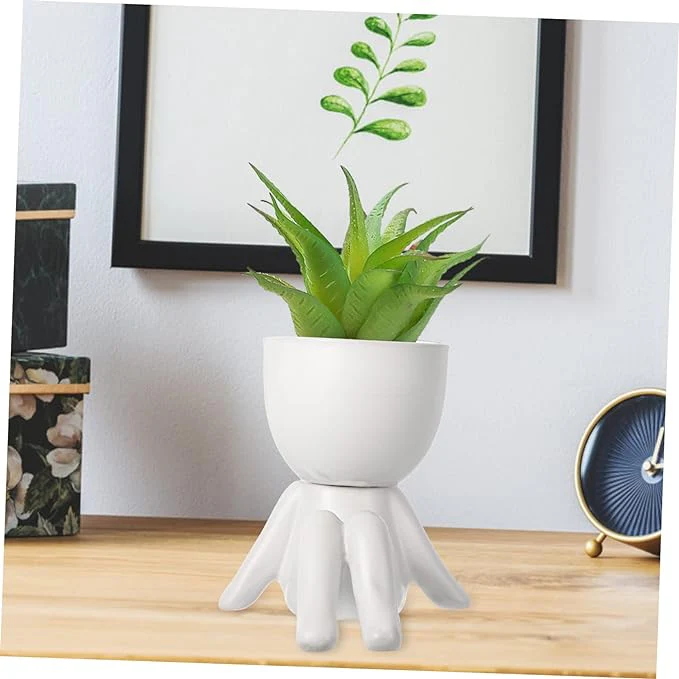 Little People Flower Pot Ceramic Flower Pot Succulent Pot Small Fake Plants Succulents Pots Sculpture Head Vase Air Plants Pot Garden Ceramic Planter Pots Fun Plant Pots Indoor Bud - Image 6