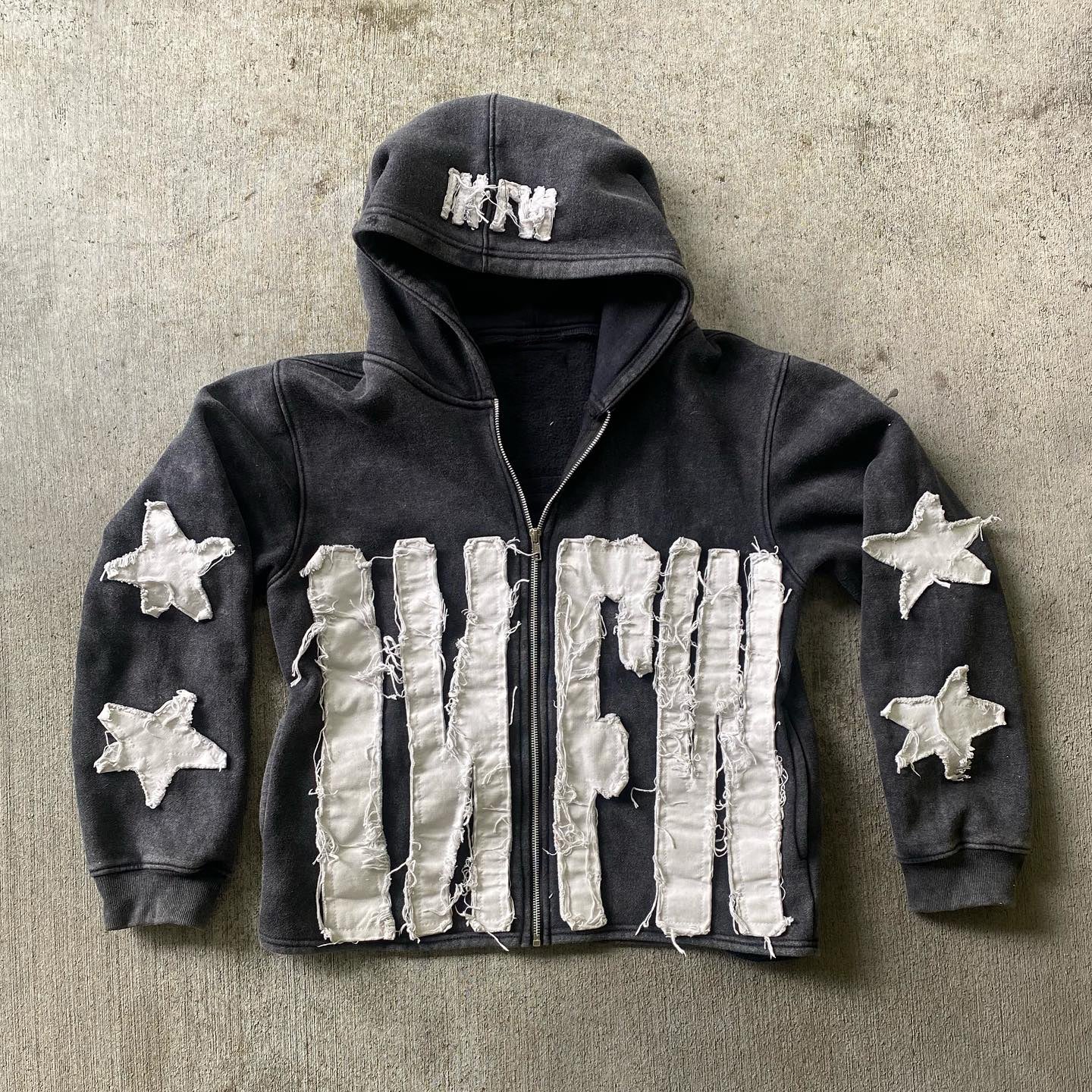 Lucky Embroidered Applique Street Casual Zip Hoodie - Image 2