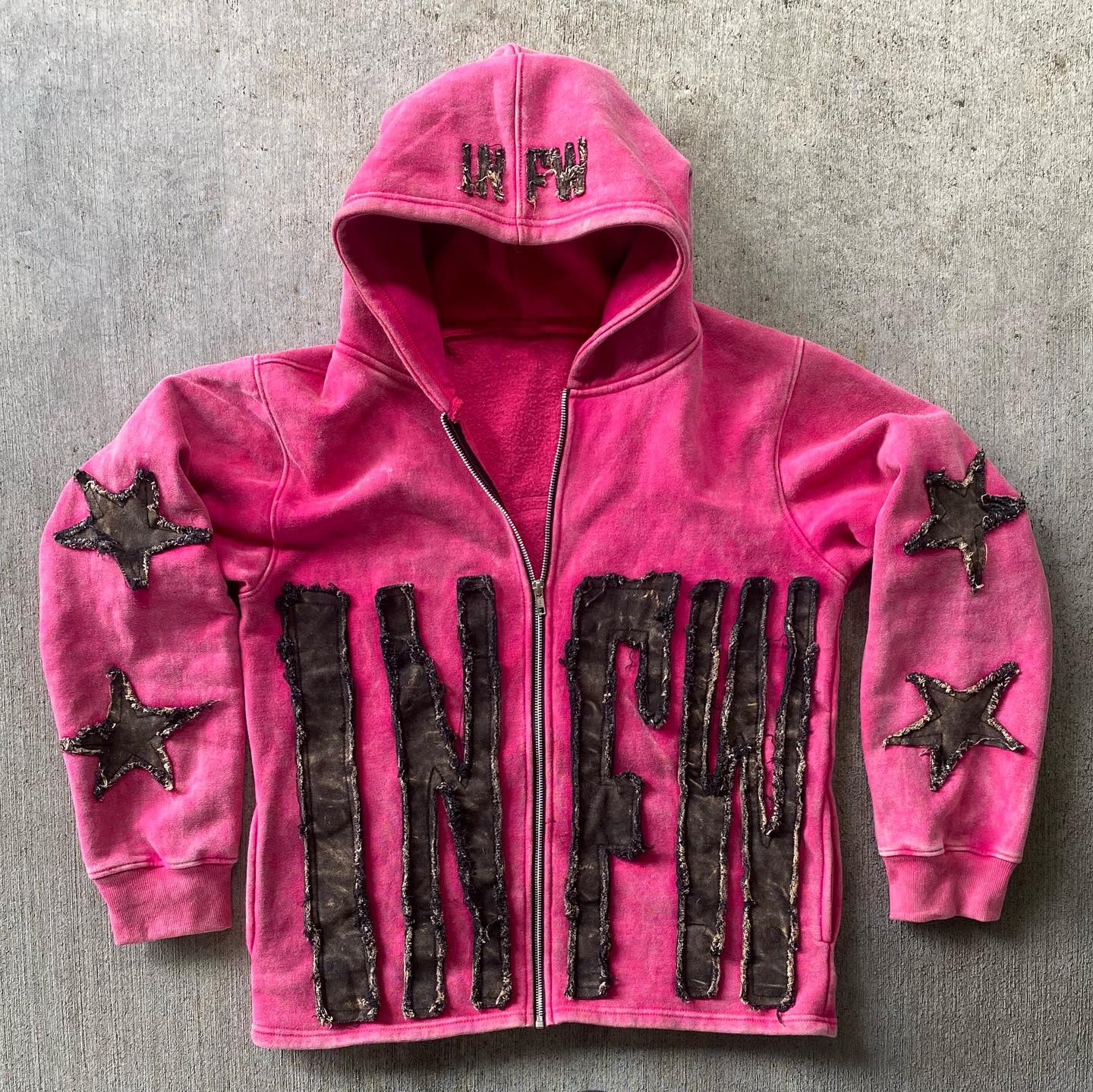 Lucky Embroidered Applique Street Casual Zip Hoodie - Image 3