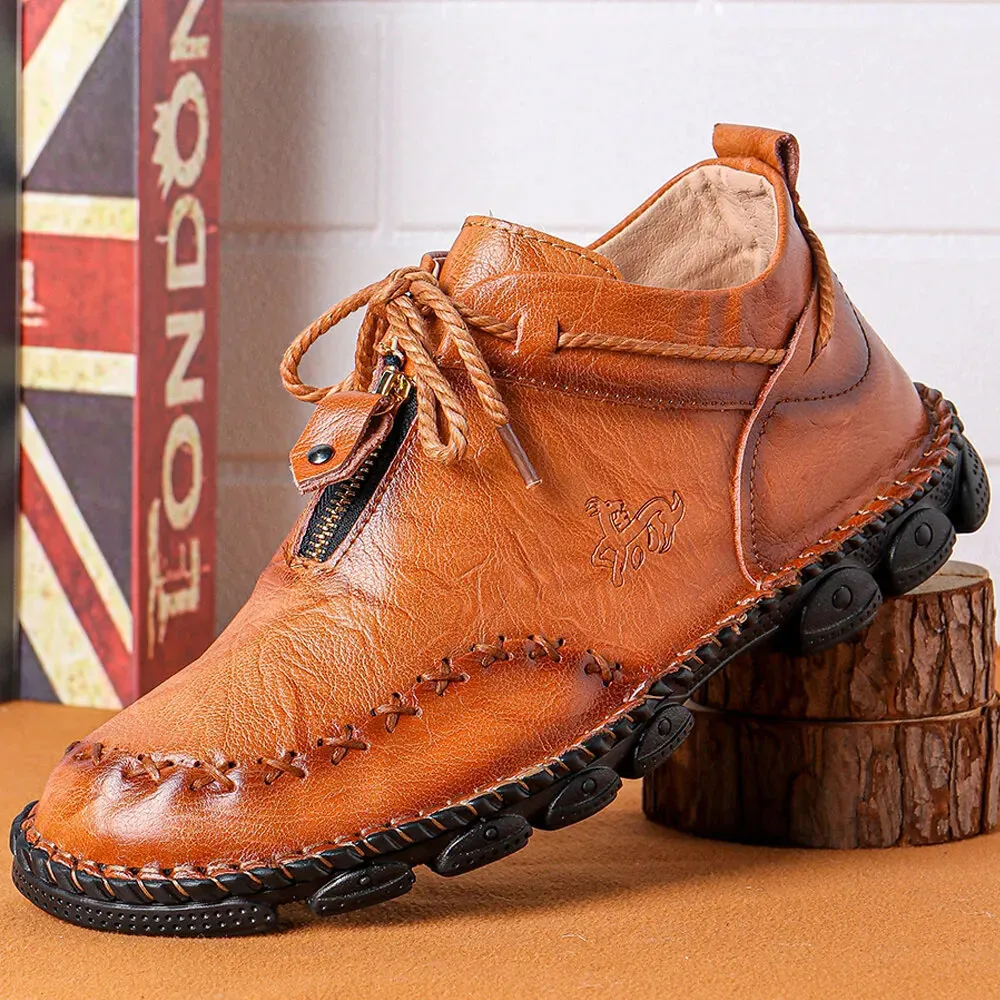 Mens Hand Stitching Non-Slip Soft Sole Genuine Leather Ankle Chukka Boots - Image 3