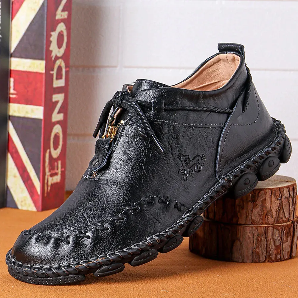 Mens Hand Stitching Non-Slip Soft Sole Genuine Leather Ankle Chukka Boots - Image 5