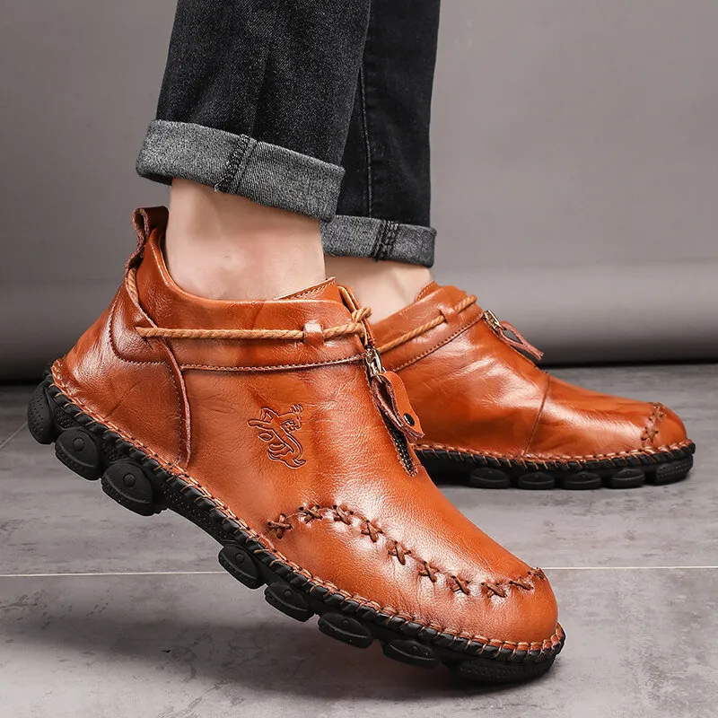 Mens Hand Stitching Non-Slip Soft Sole Genuine Leather Ankle Chukka Boots - Image 6