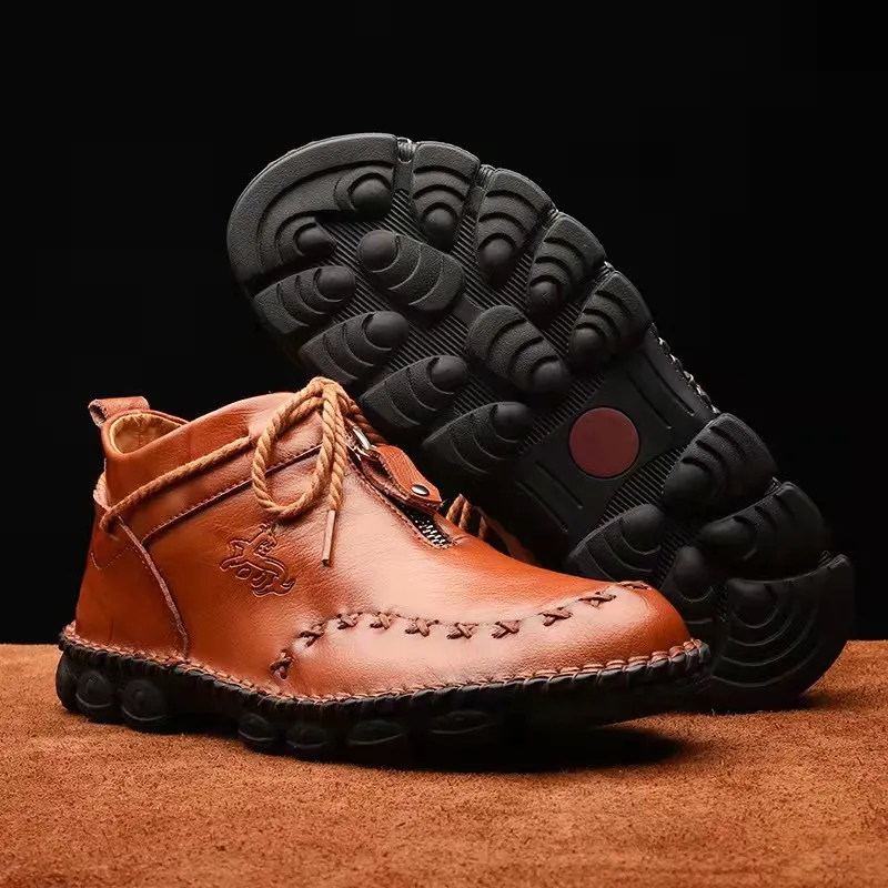Mens Hand Stitching Non-Slip Soft Sole Genuine Leather Ankle Chukka Boots - Image 7