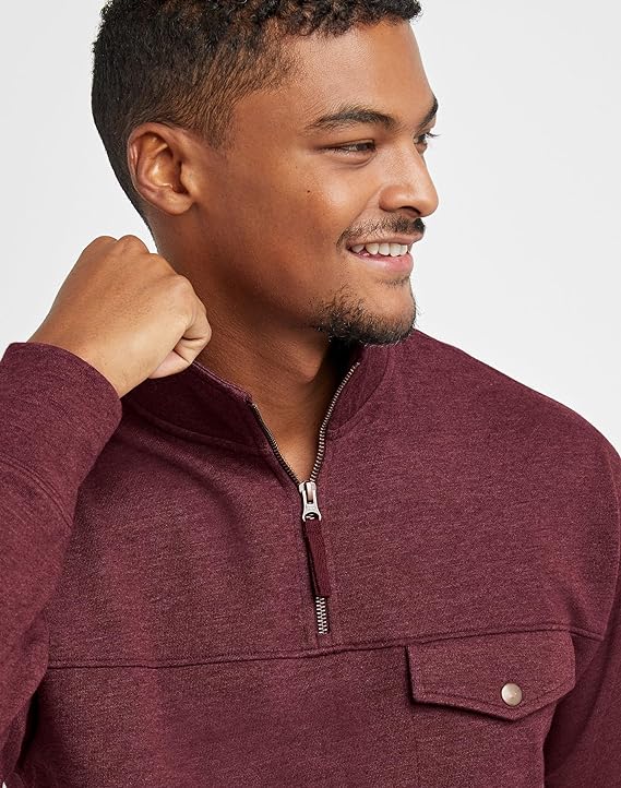 Men's Originals French Terry Hoodie, Quarter Zip Pullover, Lightweight Fleece - Image 4