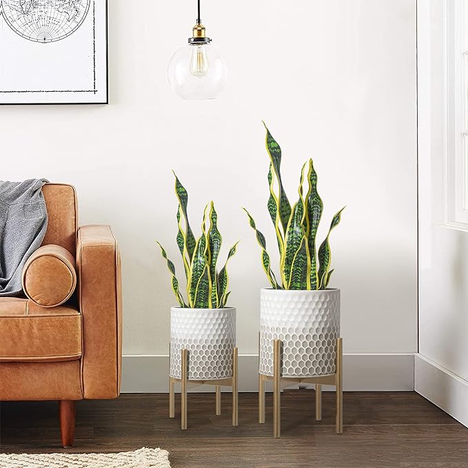 Mid Century Metal Planters, Modern Decorative Planters for Indoor Plants,8 & 10 inch Planter Pots with Plant Stand Suitable for Living Room, Bedroom, Kitchen, Garden, Balcony - Image 2