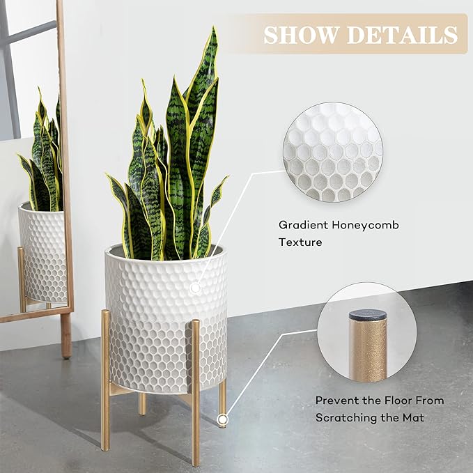 Mid Century Metal Planters, Modern Decorative Planters for Indoor Plants,8 & 10 inch Planter Pots with Plant Stand Suitable for Living Room, Bedroom, Kitchen, Garden, Balcony - Image 3
