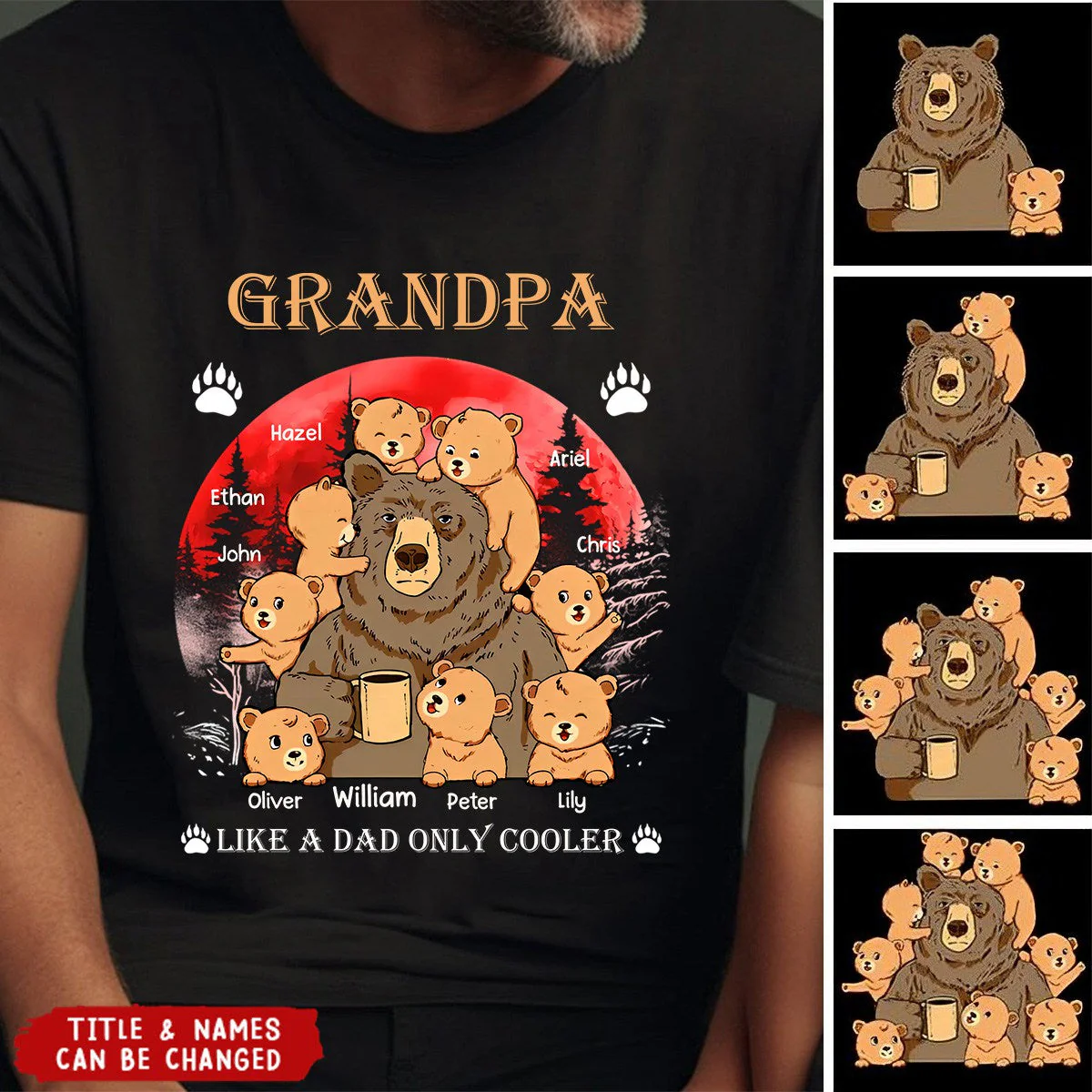 Personalized Grandpa Like A Dad Only Cool Bear Printed T-shirt - Image 2