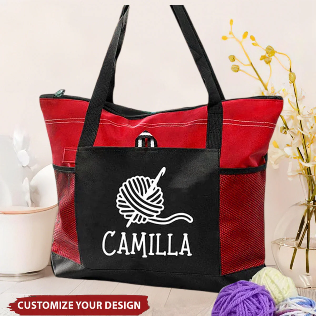 Personalized Knitted Design Large Mesh Tote Bag - Image 2
