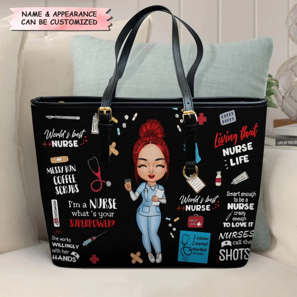 Personalized Leather Bucket Bag - Gift For Nurse - World's Best Nurse - Image 2