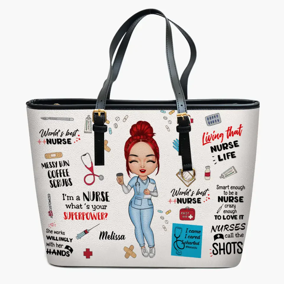 Personalized Leather Bucket Bag - Gift For Nurse - World's Best Nurse - Image 3