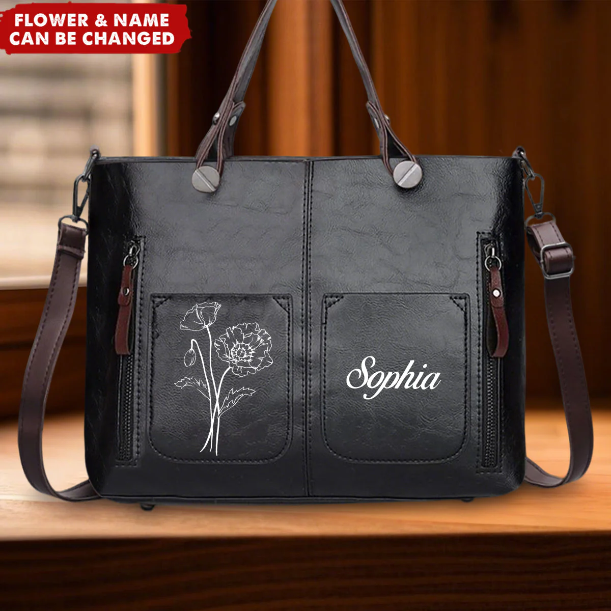 Personalized Name Birthday Flower Leather Hobo Shoulder Bag Crossbody Handbag - Image 4