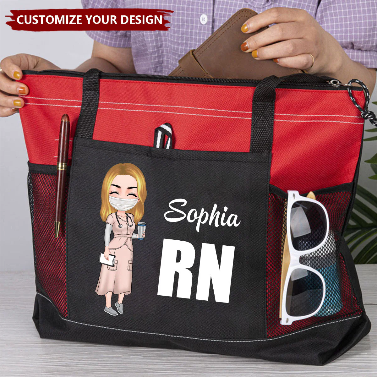 Personalized Nurse Cartoon Character Large Oxford Tote Bag Gift For Nurse - Image 3