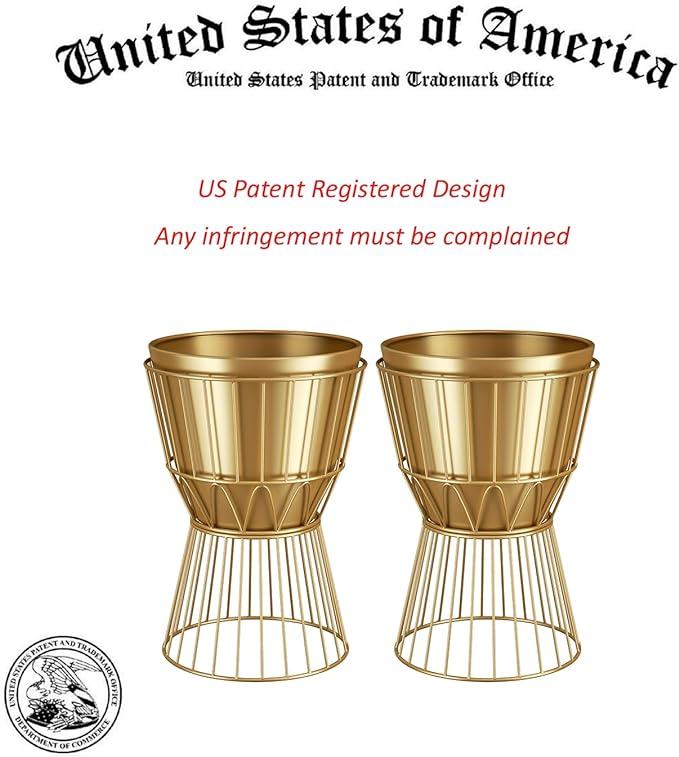 Planter with Stand Gold Metal Plant Pot with Stand - 12 Inch Unique Modern Flower Pots Indoor with Gold Plant Stand with Drainage, 2 Pack - Image 4