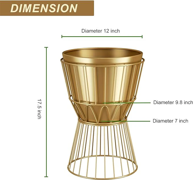 Planter with Stand Gold Metal Plant Pot with Stand - 12 Inch Unique Modern Flower Pots Indoor with Gold Plant Stand with Drainage, 2 Pack - Image 5