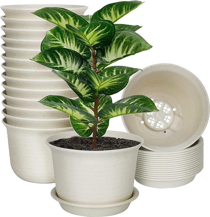 SAND MINE 15 Pack Plant Pots, 6 inches Plastic Pots for Plants, Plastic Planter, Flower Pot with Drainage Hole and Tray, Plants Not Included - Image 7
